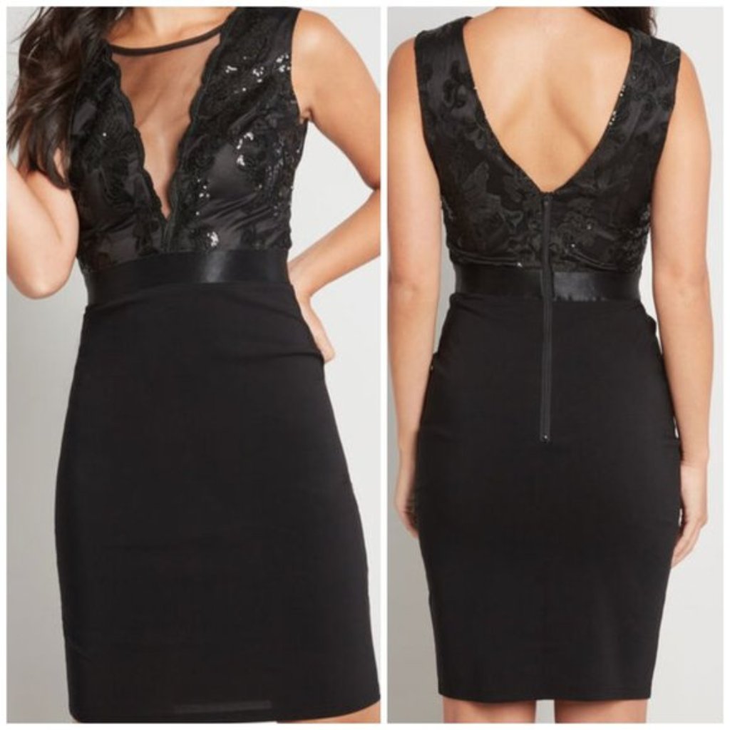 Nwt Sold By Modcloth Center Stage Courageous Sequin Dress Size 4 Color Black